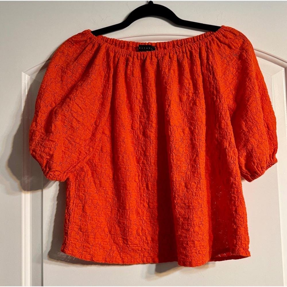 Sanctuary Blouse Women XS Orange Excellent Off Shoulder Puff Sleeve Lace Blouse
